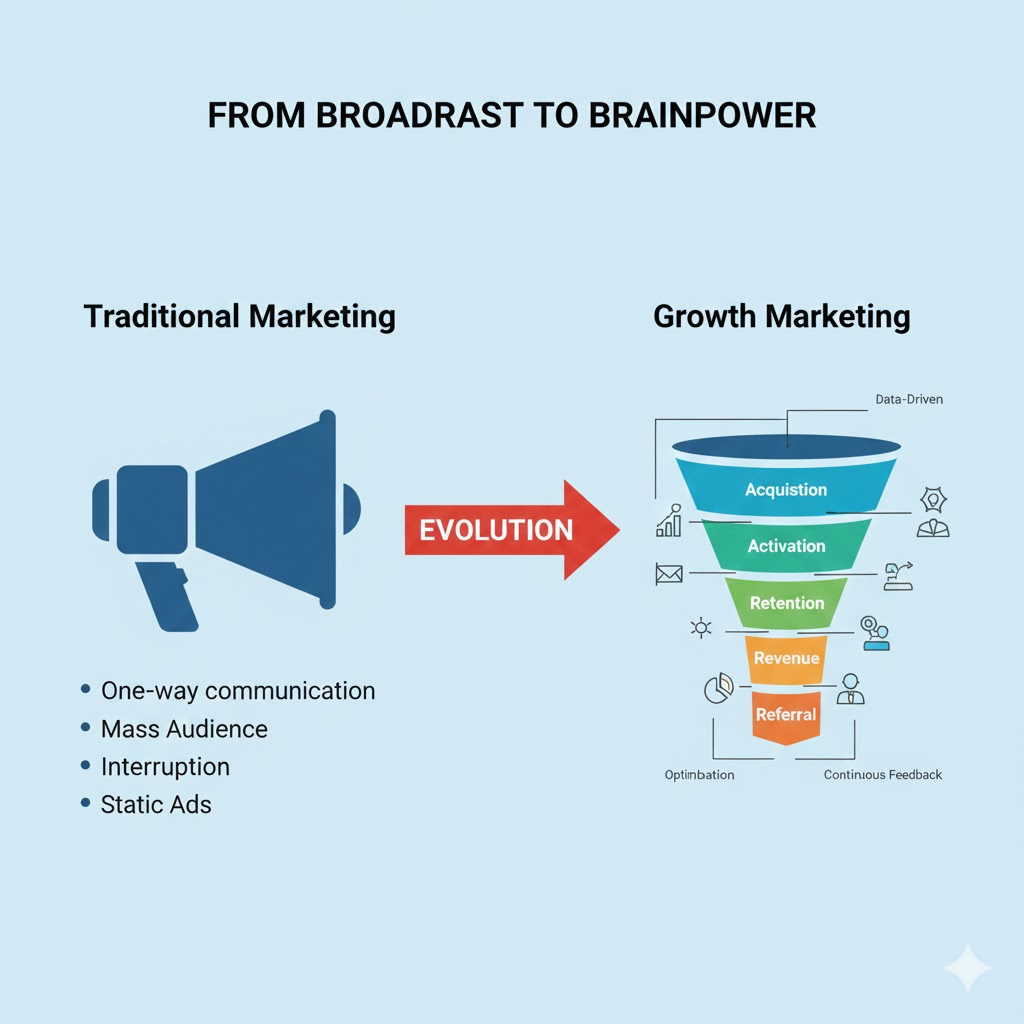 Evolution from traditional marketing to growth marketing framework