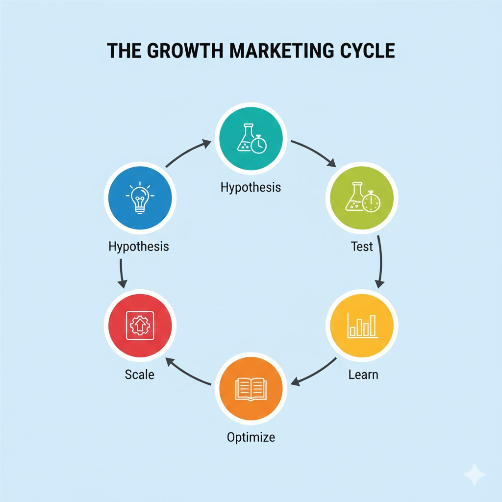 Growth marketing cycle showing continuous optimization process