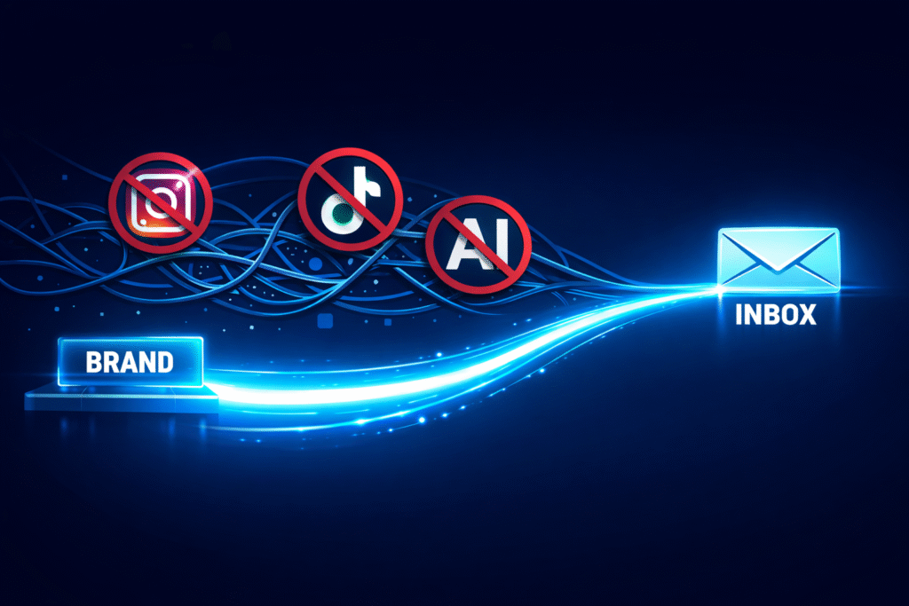 Direct email communication pathway bypassing social media algorithms illustration